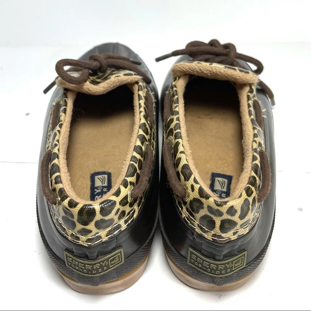 Sperry Top Sider Duck Boots Women’s Size 7 Leopard Print Rubber‎